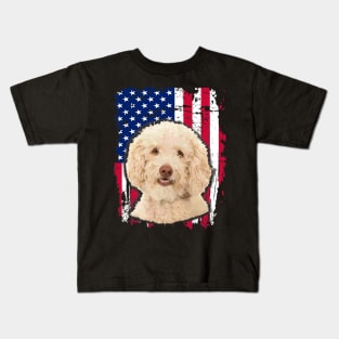 Poodle Us Flag 4Th Of July Kids T-Shirt